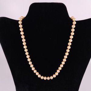 ✅ Vintage Faux Pearl Necklace 16" Long Knotted Gold Plate Bead Womens